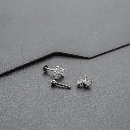 16G 18G Crown CZ Piercing, Helix, Conch, Tragus, Cartilage Earring, External Thread Ball End, 316 Surgical Steel, Tiara Stud