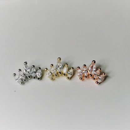 16G 18G Crown CZ Piercing, Helix, Conch, Tragus, Cartilage Earring, External Thread Ball End, 316 Surgical Steel, Tiara Stud