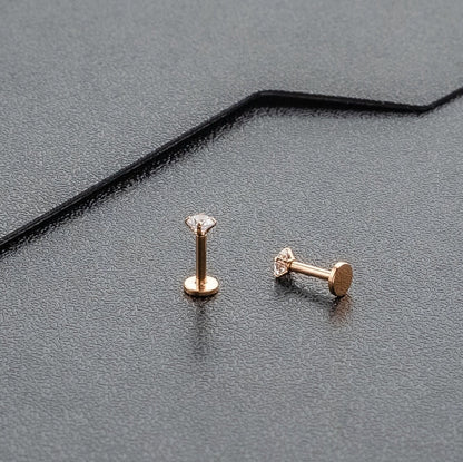 16G Tiny Rose Gold Single Stone CZ Piercing  1.5mm-4mm Stone  Tragus Helix Cartilage Piercing  Internal Thread  Monroe Flat Back Labret