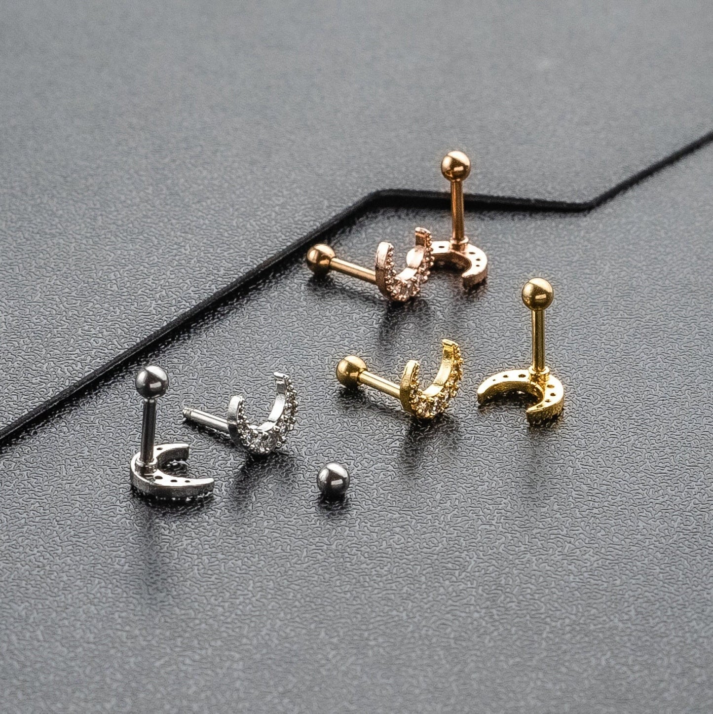 16G 18G Tiny Moon CZ Piercing, Helix, Conch, Tragus, Cartilage Stud, External Thread Ball End Labret,  316L Stainless Steel, 4mm-10mm Bar