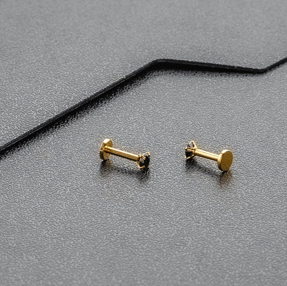 16G Gold Black CZ Piercing Stud Tiny Stud Black CZ Tragus Helix Cartilage Piercing  Flat back labret  Internally Threaded  Monroe Stud