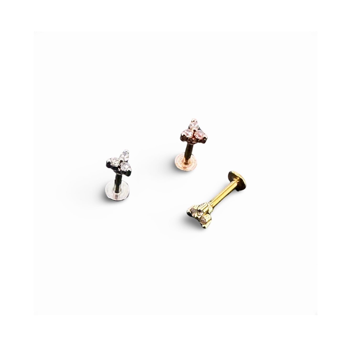 16G 18G Tiny Star CZ Ear Piercing, Helix, Tragus, Cartilage Piercing, External Thread flat back Labret,  316L Stainless Steel, 4mm-10mm Bar