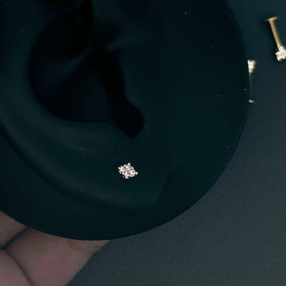 16G 18G Tiny Rhombus CZ Ear Piercing, Helix, Tragus, Cartilage Piercing, External Thread flat back Labret,316L Stainless Steel, 4mm-10mm Bar