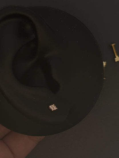 16G 18G Tiny Rhombus CZ Ear Piercing, Helix, Tragus, Cartilage Piercing, External Thread flat back Labret,316L Stainless Steel, 4mm-10mm Bar