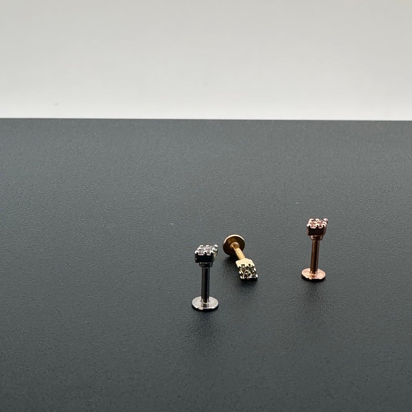 16G 18G Tiny Rhombus CZ Ear Piercing, Helix, Tragus, Cartilage Piercing, External Thread flat back Labret,316L Stainless Steel, 4mm-10mm Bar