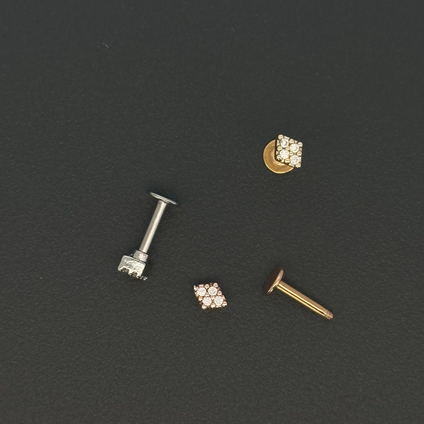 16G 18G Tiny Rhombus CZ Ear Piercing, Helix, Tragus, Cartilage Piercing, External Thread flat back Labret,316L Stainless Steel, 4mm-10mm Bar