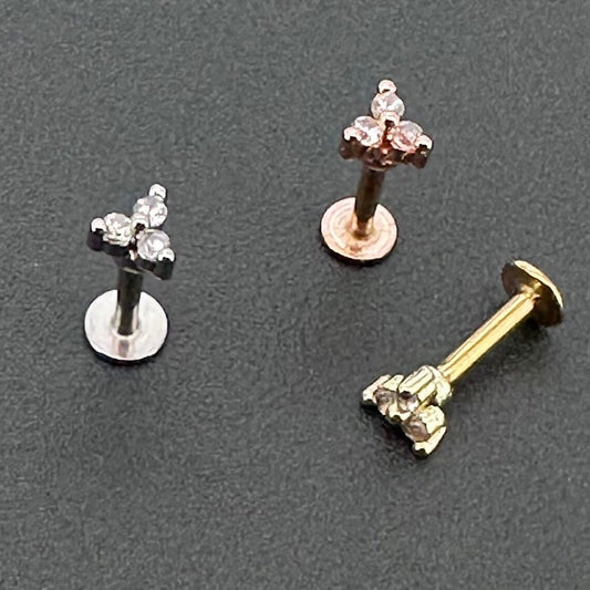 16G 18G Tiny Star CZ Ear Piercing, Helix, Tragus, Cartilage Piercing, External Thread flat back Labret,  316L Stainless Steel, 4mm-10mm Bar