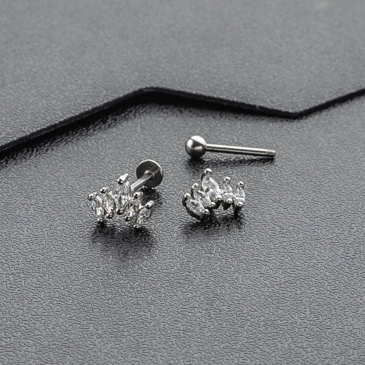 16G 18G Crown CZ Piercing, Helix, Conch, Tragus, Cartilage Earring, External Thread Ball End, 316 Surgical Steel, Tiara Stud