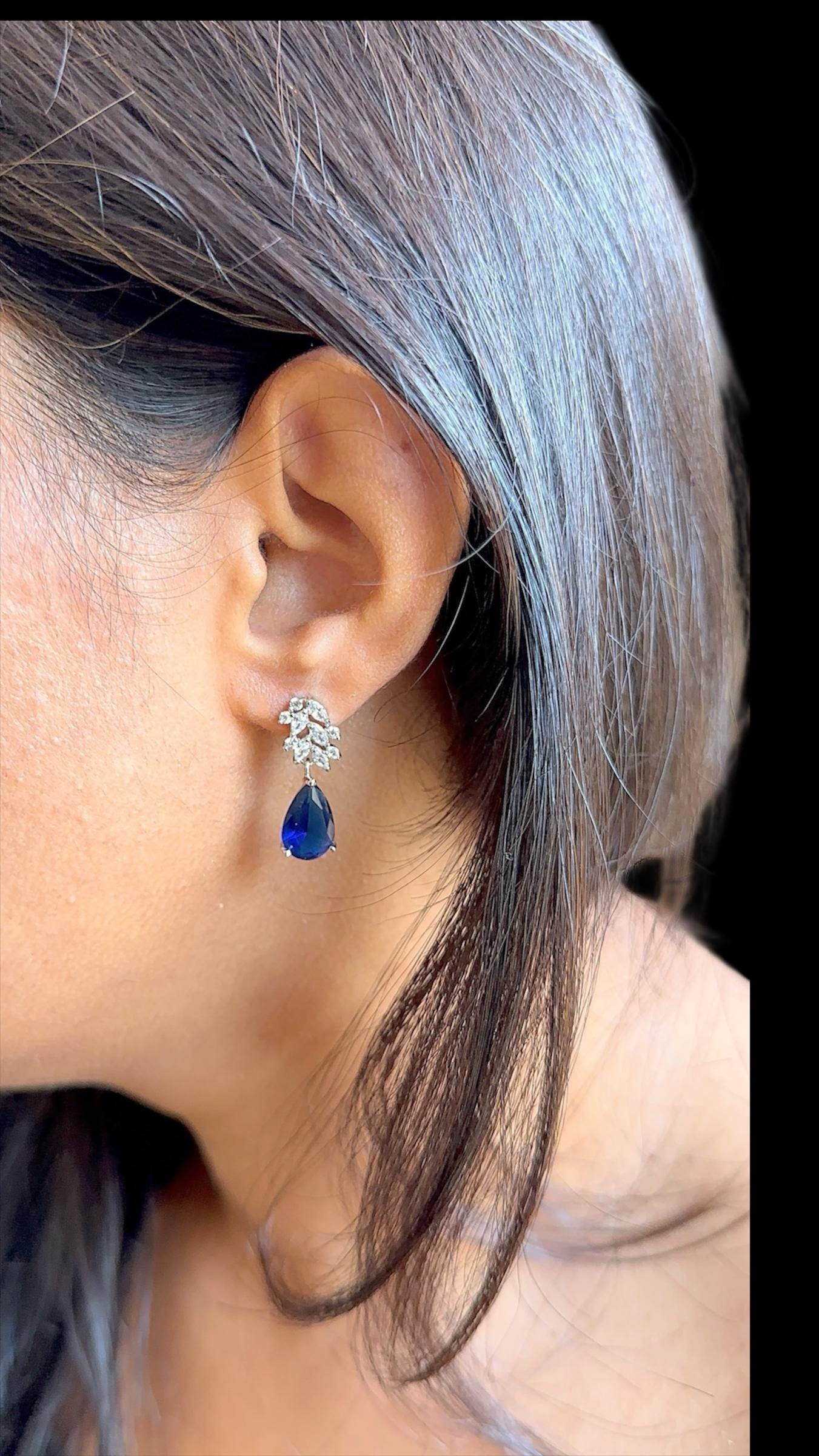 Sapphire Blue Cubic Zirconia Teardrop Earrings
