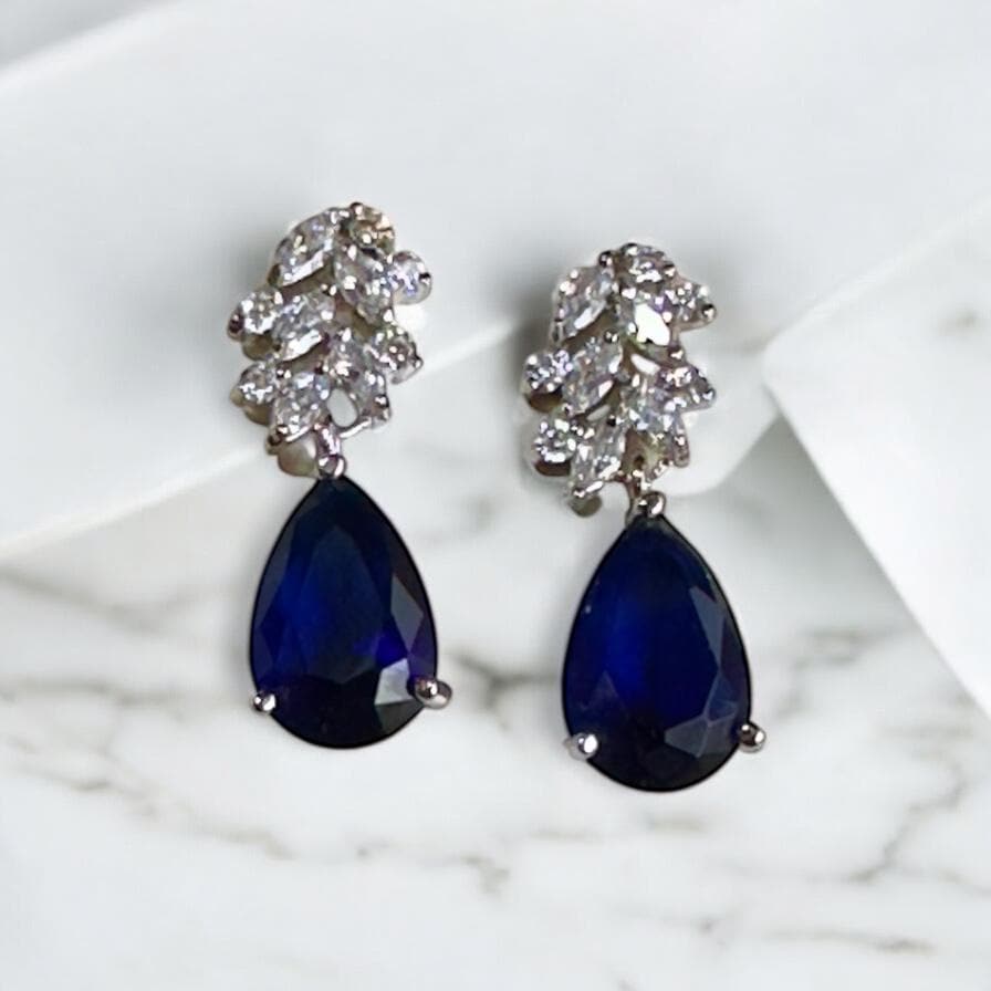 Sapphire Blue Cubic Zirconia Teardrop Earrings