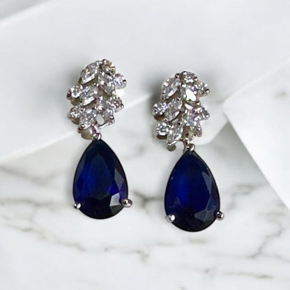 Sapphire Blue Cubic Zirconia Teardrop Earrings