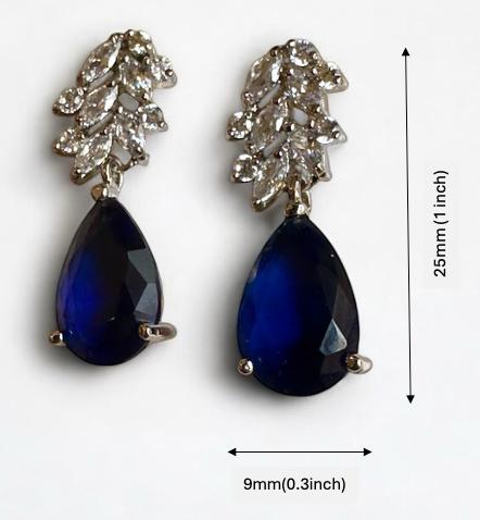 Sapphire Blue Cubic Zirconia Teardrop Earrings