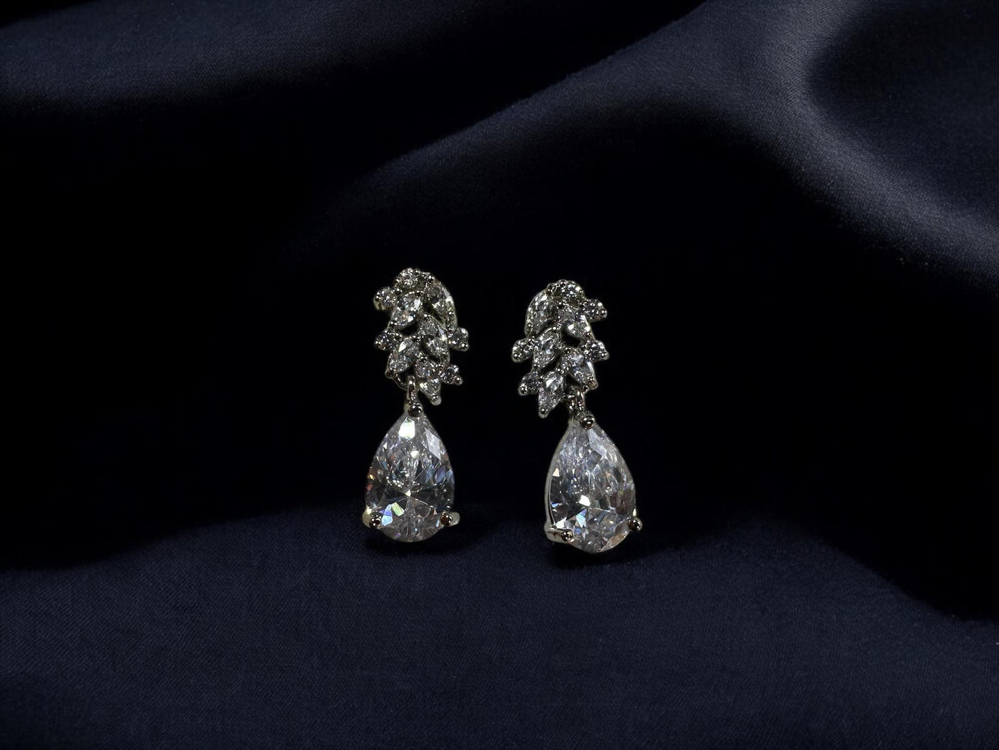 Sapphire Blue Cubic Zirconia Teardrop Earrings