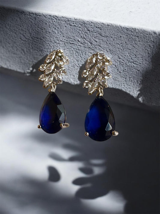 Sapphire Blue Cubic Zirconia Teardrop Earrings