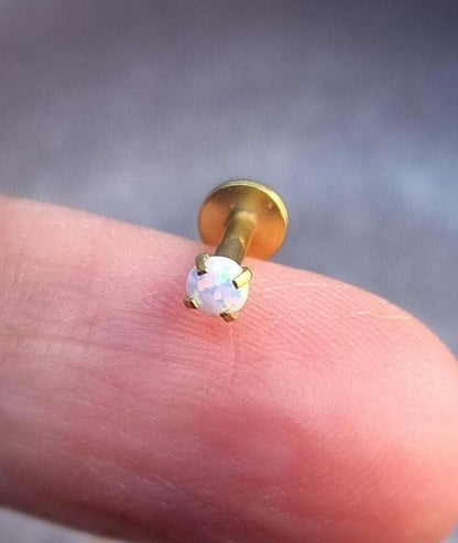 16G Gold White Opal Stone Piercing2mm 2.5mm Cultured Opal Labret Studtragus Helix conch Cartilage Nose Piercing Internal thread Flat Back