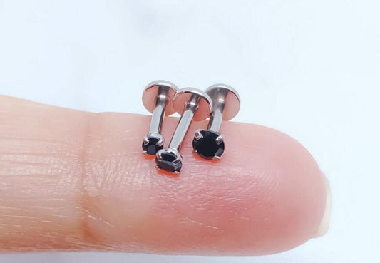 16G SilverTiny Piercing Stud  Tiny Stud  Black CZ Tragus Helix Cartilage Piercing  Flat back labret  Internally Threaded  Monroe Stud
